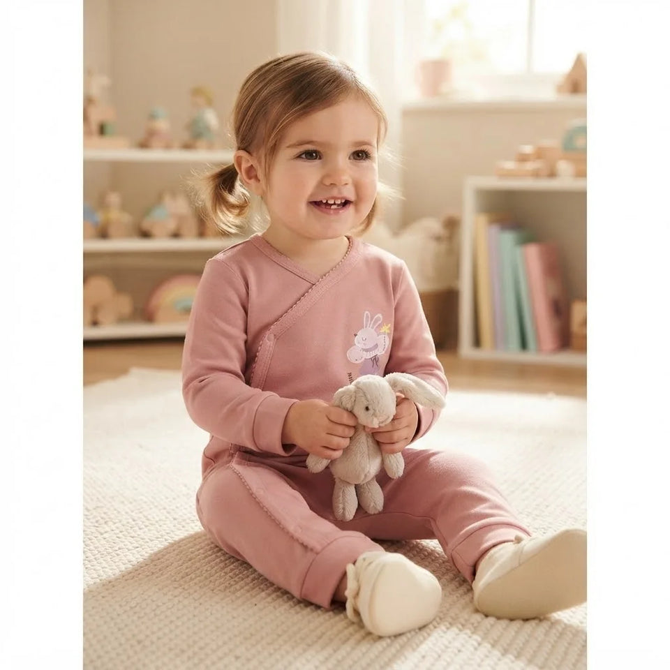 Sinsay Girl's Dusty Pink Chest Print Snap-Button Overall