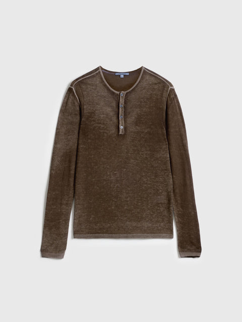 John Varvatos Men's Brown Christie Silk & Cashmere Henley Sweater | John Varvatos In Lebanon