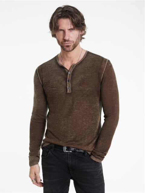 John Varvatos Men's Brown Christie Silk & Cashmere Henley Sweater | John Varvatos In Lebanon
