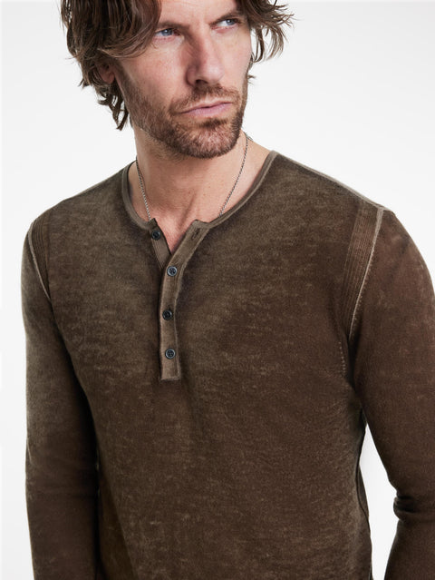 John Varvatos Men's Brown Christie Silk & Cashmere Henley Sweater | John Varvatos In Lebanon