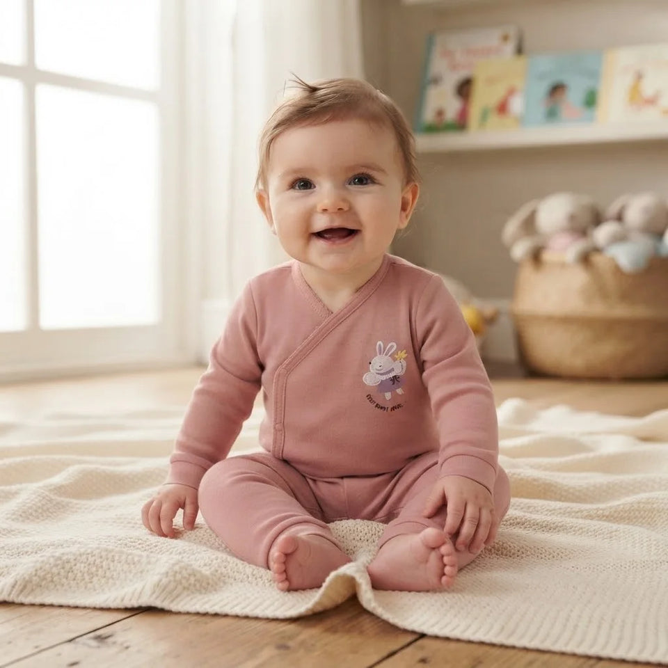Sinsay Baby Girl's Dusty Pink Chest Print Footless Overall
