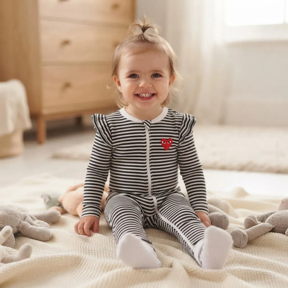 Sinsay Girl's Black & White Striped Chest Print Overall