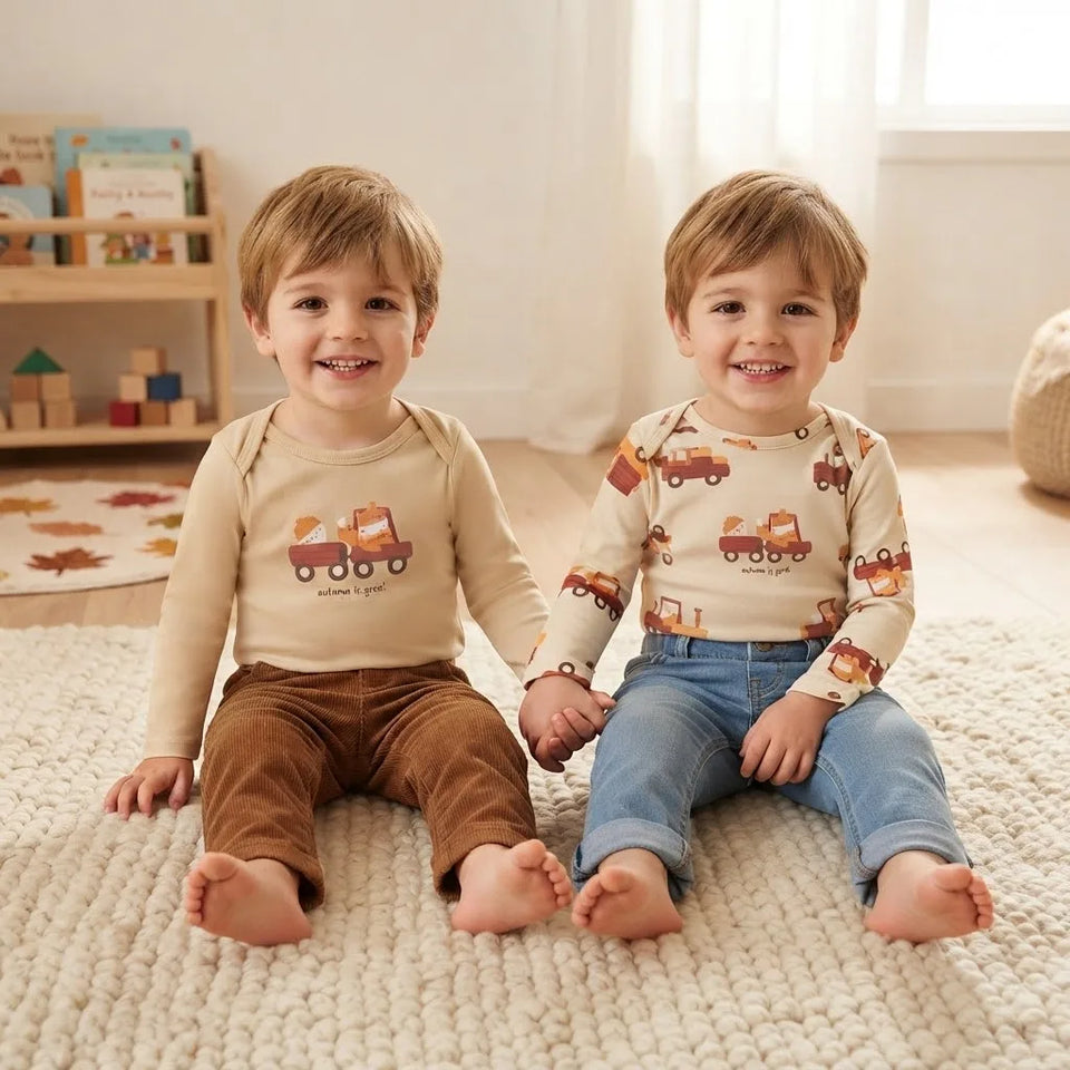 Sinsay Boy's Beige Truck Graphic Pack Of 2 Long-Sleeves Bodysuit
