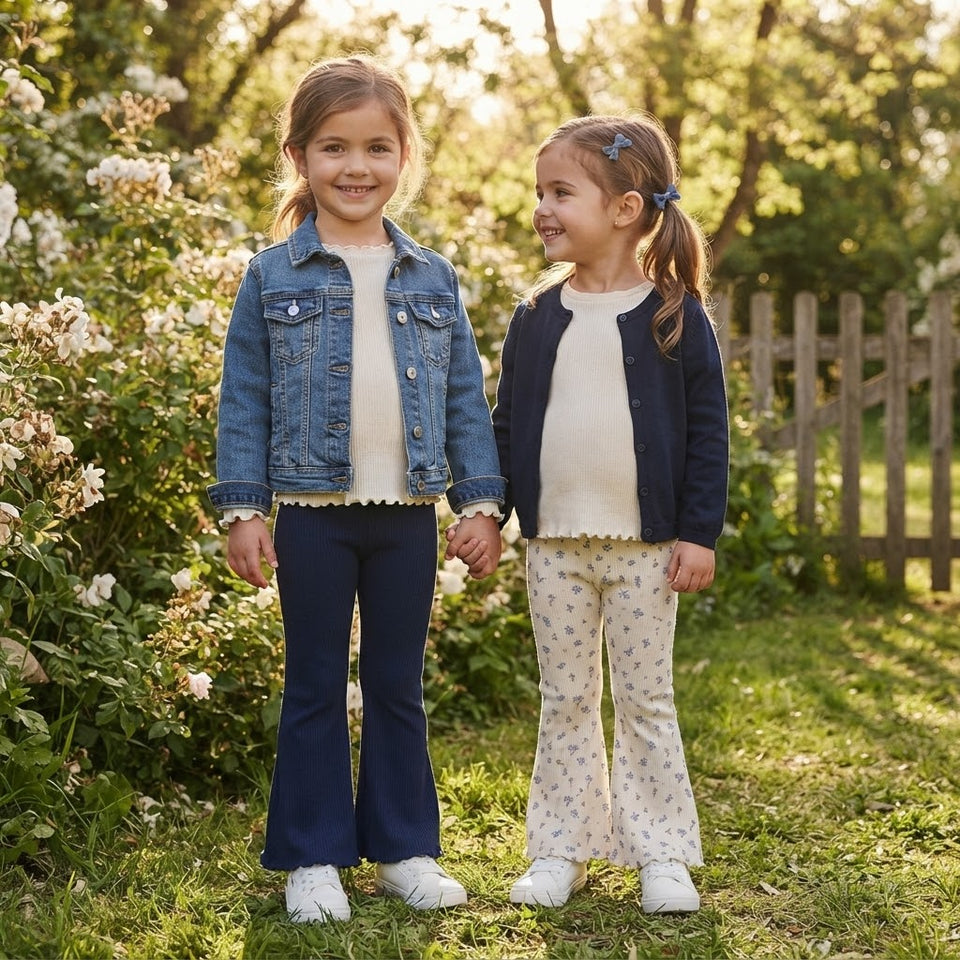 Sinsay Girl's Navy & Cream Pack Of 2 Flared Leggings