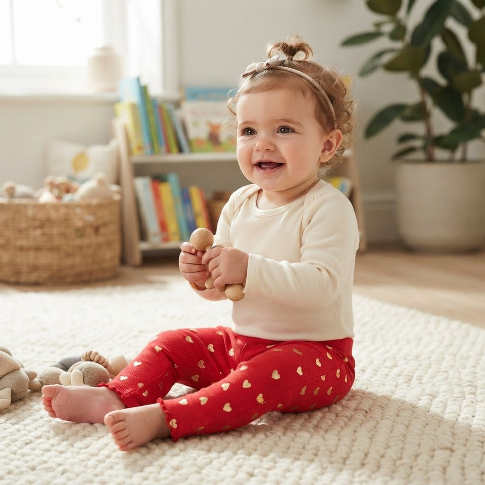 Sinsay Baby Girl's Red All-Over Heart Pattern Legging