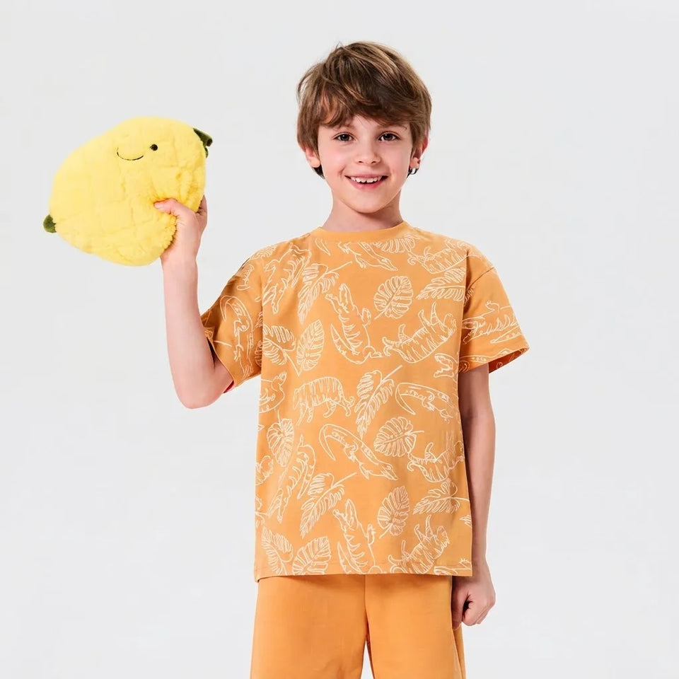 Sinsay Boy's Orange & White Line Art Pattern T-Shirt