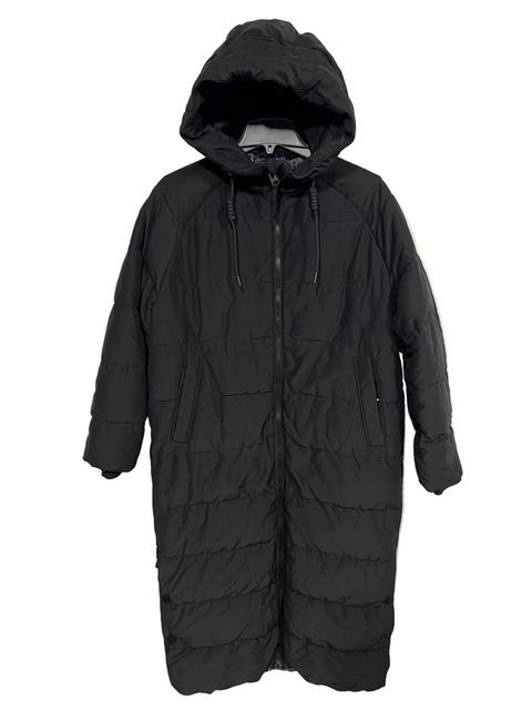 Black puffer snowsuit on a white background