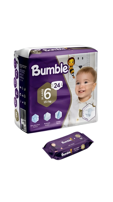 Bumble Diapers XLarge Size:6 (15kg) 24Pcs Special Offer + Wet Wipes  | Bumble In Lebanon