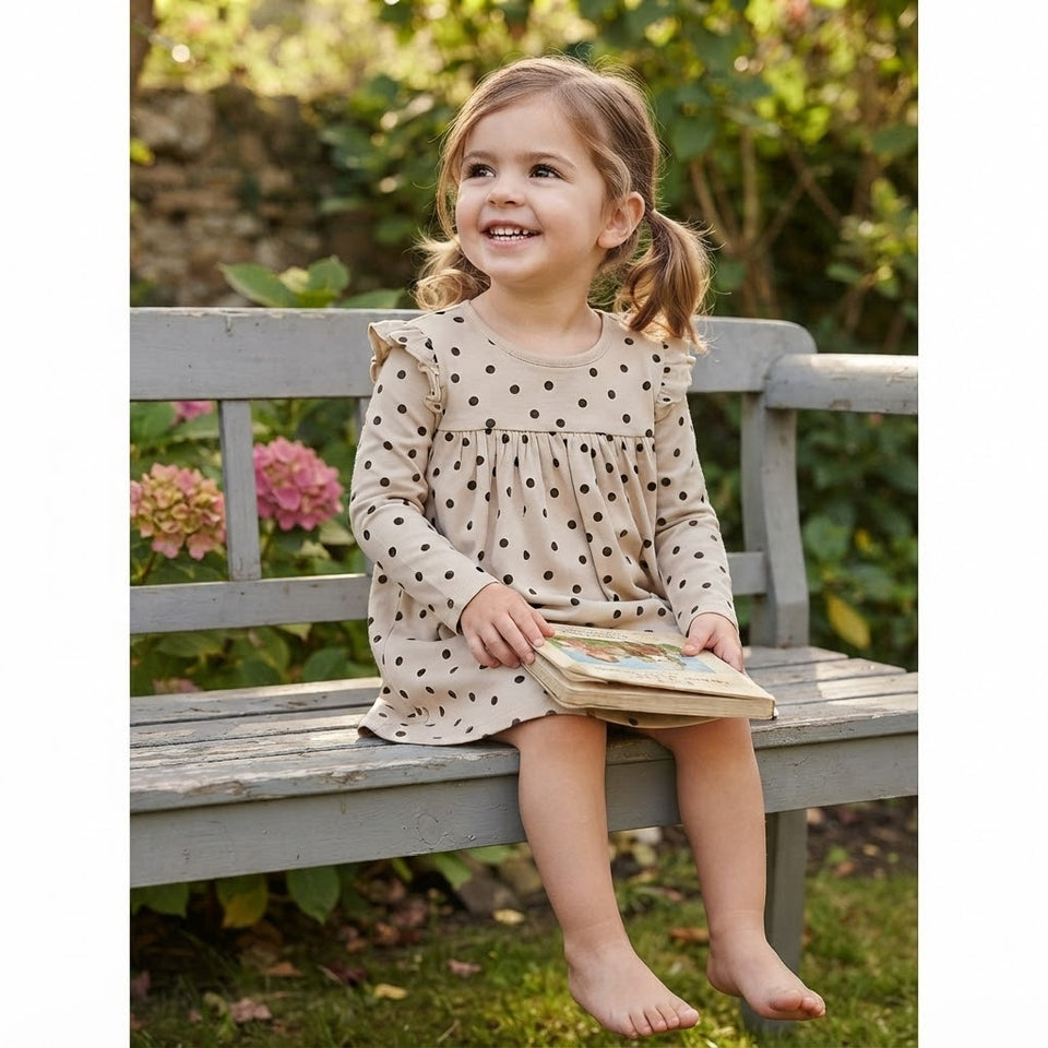 Sinsay Girl's Beige & Black Polka Dots Pattern Dress