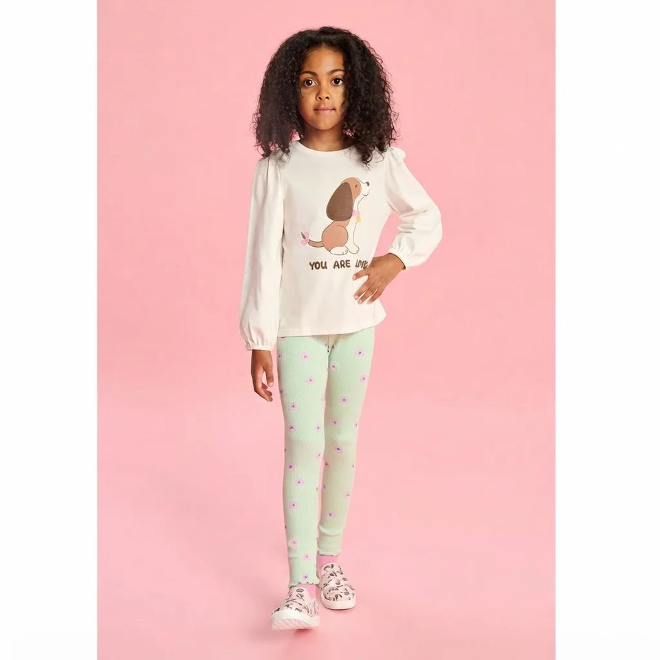 Sinsay Girl's Off White Printed Puff Sleeves Blouse