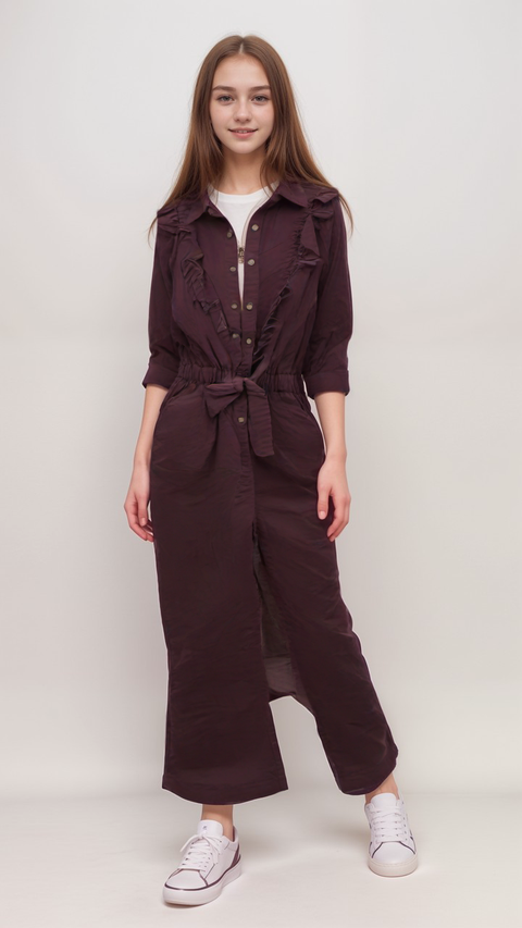 POMPdeLUX Girl's Plum Short-Sleeve Jumpsuit | POMPdeLUX In Lebanon