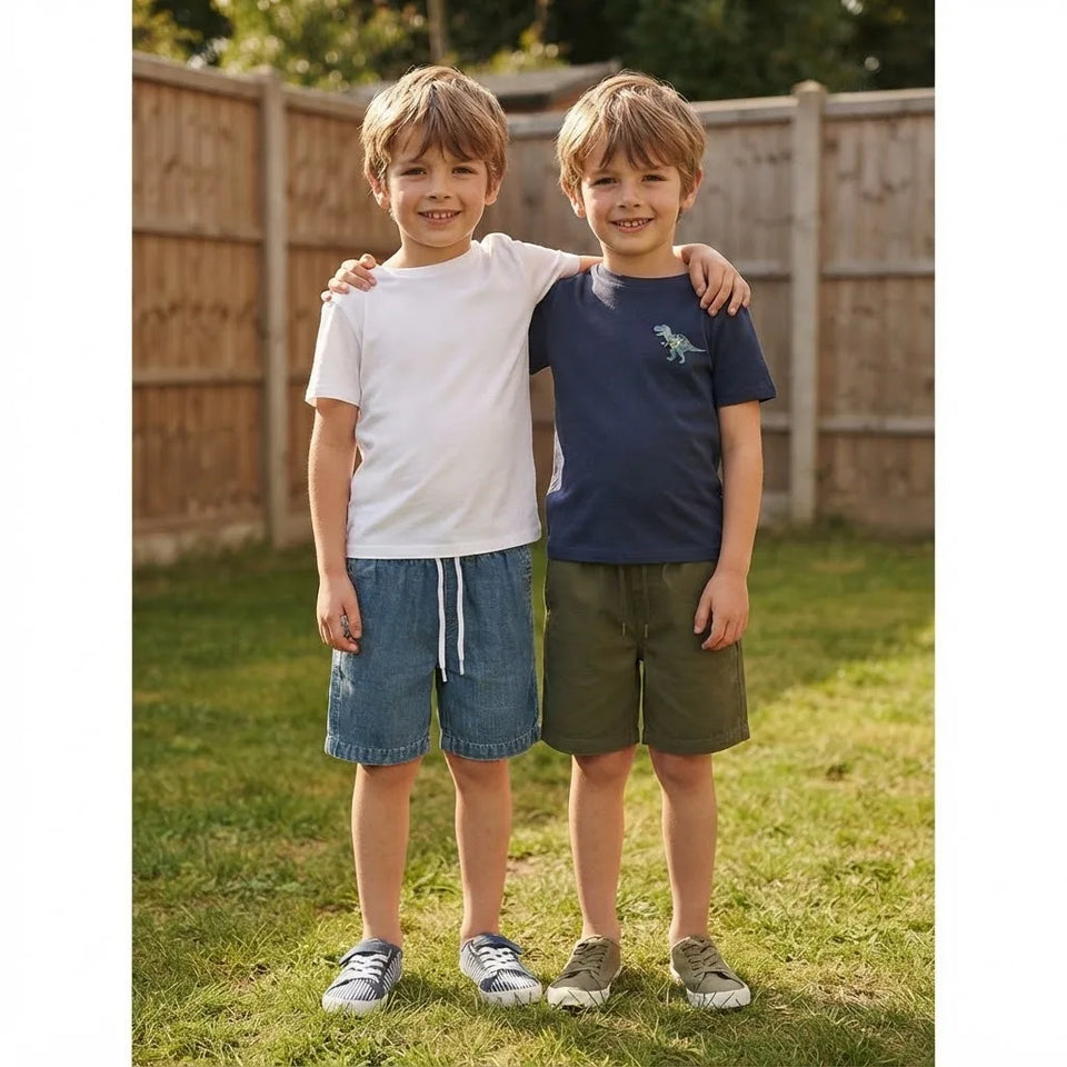 Sinsay Boy's Blue Denim & Olive Green Pack Of 2 Casual Shorts