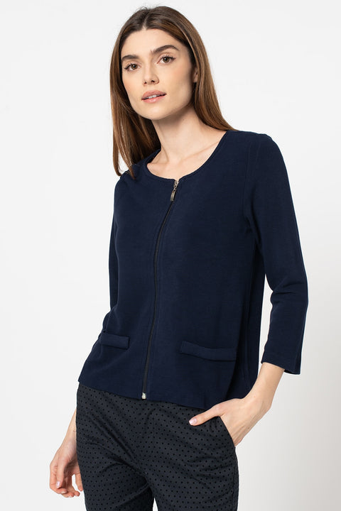 Zabaione Women's Navy Textured Zip-up Jacket | Zabaione In Lebanon