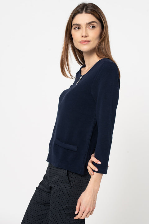 Zabaione Women's Navy Textured Zip-up Jacket | Zabaione In Lebanon