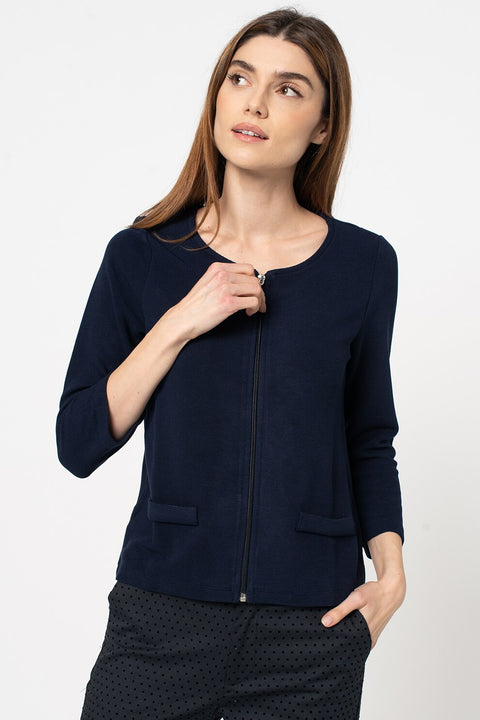 Zabaione Women's Navy Textured Zip-up Jacket | Zabaione In Lebanon