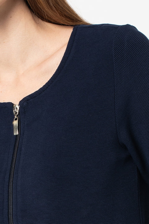 Zabaione Women's Navy Textured Zip-up Jacket | Zabaione In Lebanon