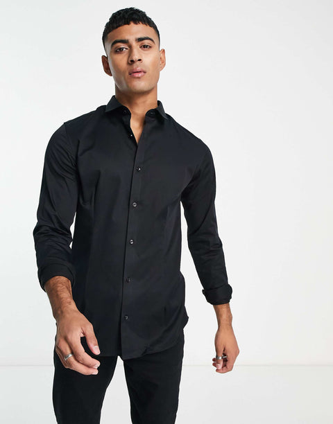 Jack & Jones Men's Black Premium Super Slim Fit Stretch Smart Shirt | Jack & Jones In Lebanon