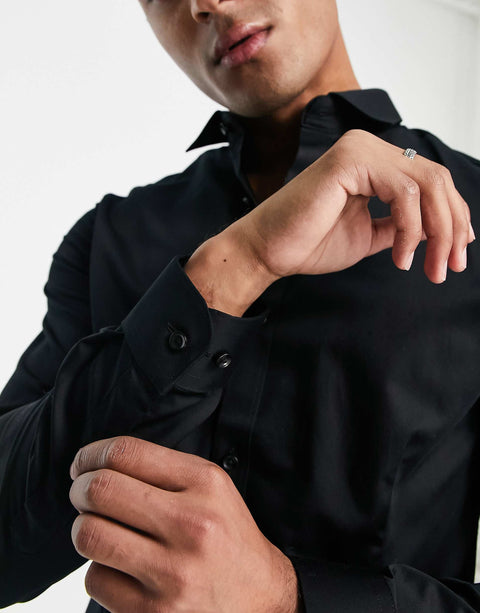 Jack & Jones Men's Black Premium Super Slim Fit Stretch Smart Shirt | Jack & Jones In Lebanon
