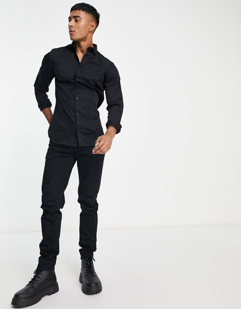 Jack & Jones Men's Black Premium Super Slim Fit Stretch Smart Shirt | Jack & Jones In Lebanon
