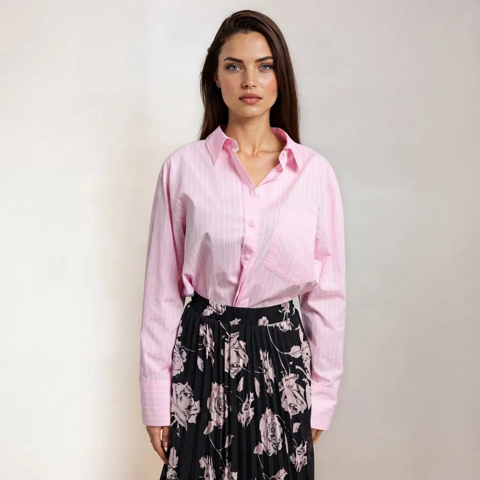 Sinsay Women's Light Pink Pinstripes Button-Up Shirt