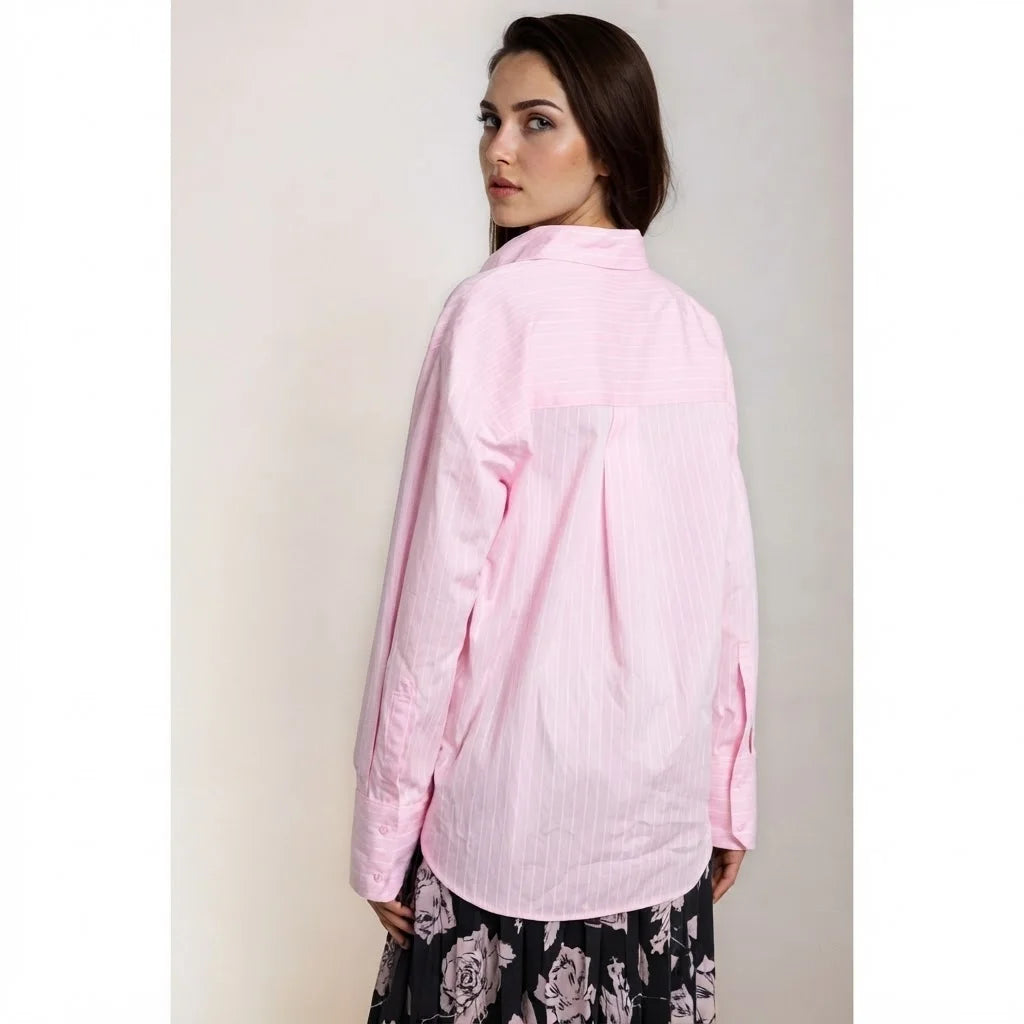 Sinsay Women's Light Pink Pinstripes Button-Up Shirt