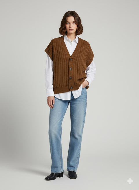 Jack & Jones Women's Brown V-Neck Sleeveless Sweater | Jack & Jones In Lebanon