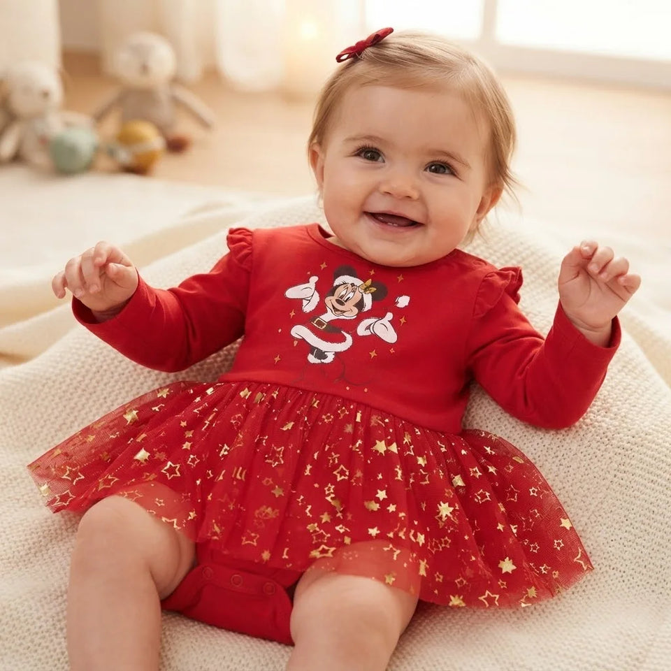 Sinsay Baby Girl's Minnie Mouse Printed Long-Sleeve Romper Dress