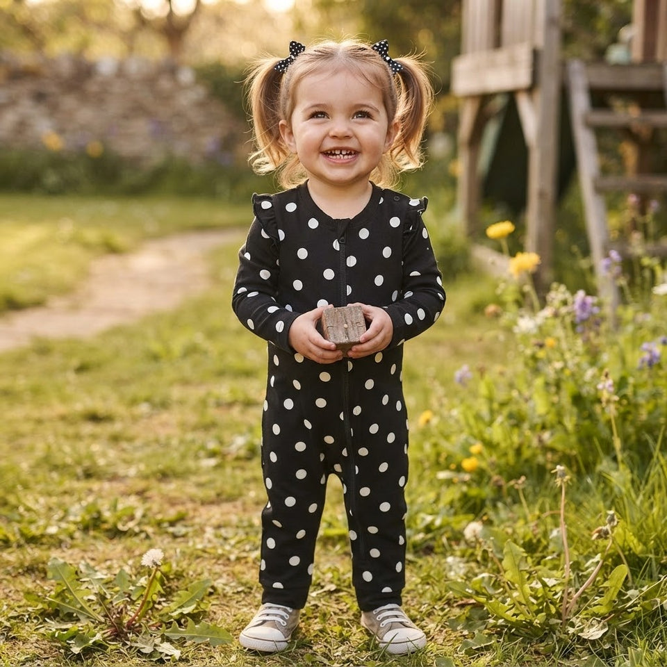 Sinsay Girl's Black & White Polka-Dots Footless Overall