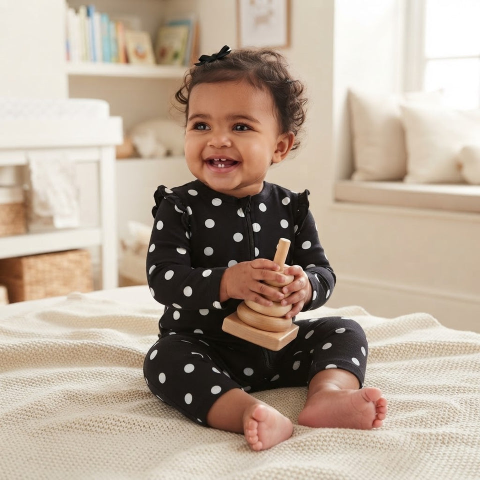 Sinsay Baby Girl's Black & White Polka-Dots Footless Overall