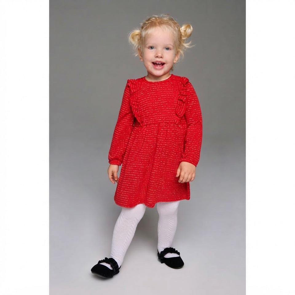 Sinsay Girl's Bright Red Charming Ruffled Shoulder Long-Sleeve Dress
