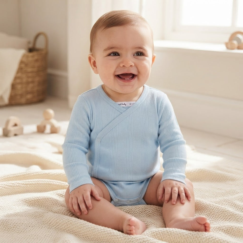 Sinsay Baby Boy's Light Blue Ribbed Texture Long-Sleeves Bodysuit