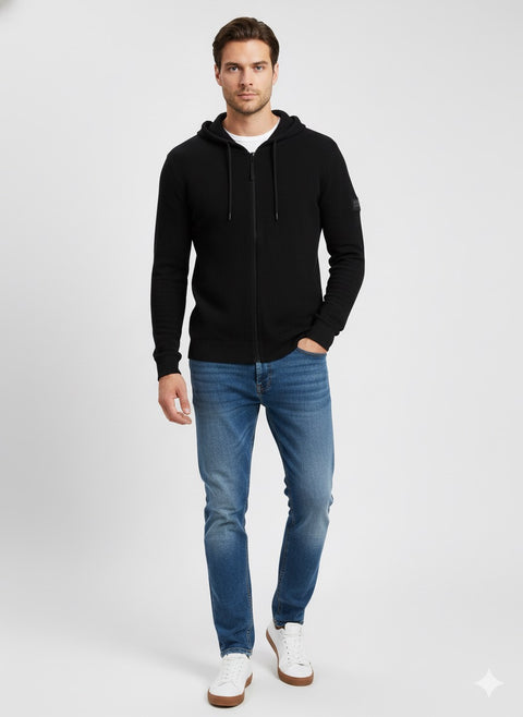 Jack & Jones Men's Black Knit Zip Hooded Jacket | Jack & Jones In Lebanon