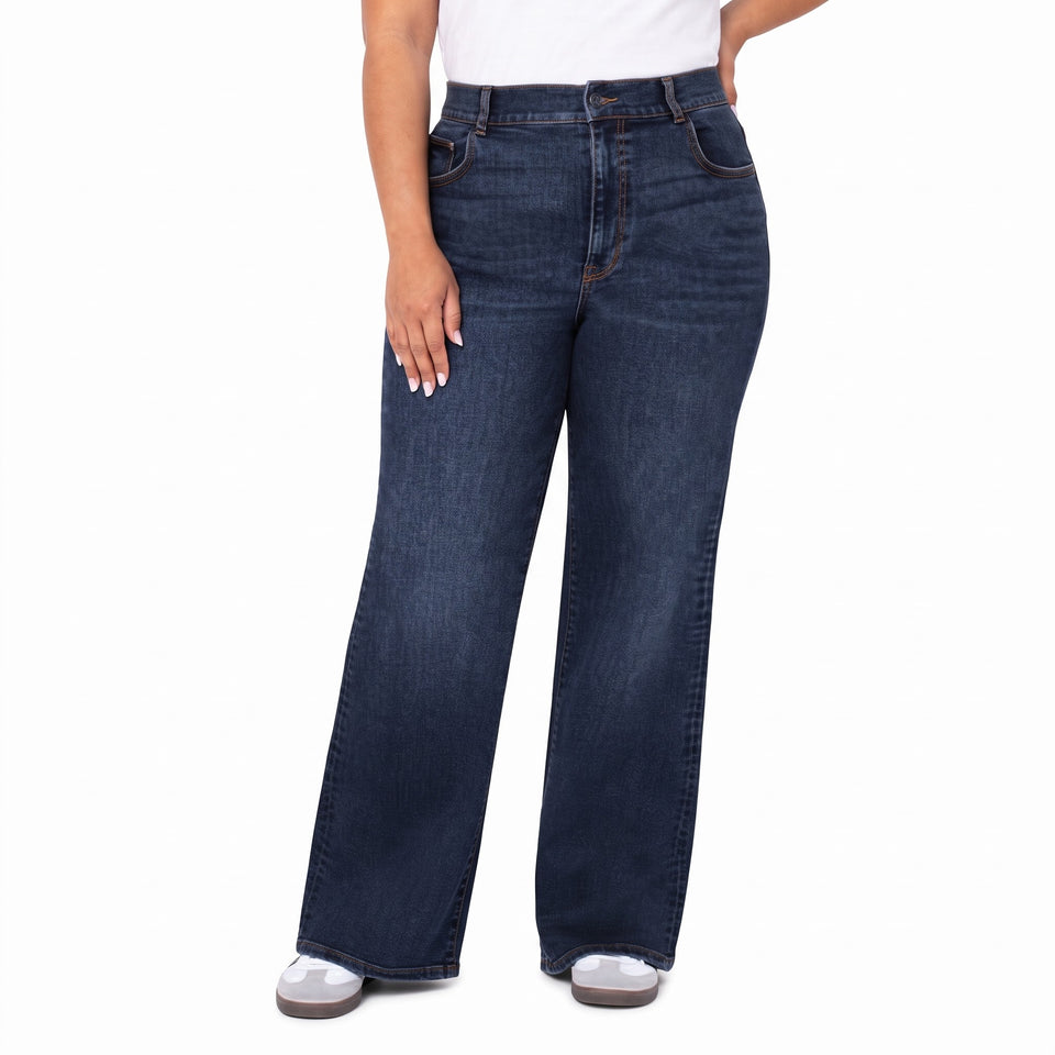 Well Worn Women's Dark Blue High Rise Wide Leg Jeans