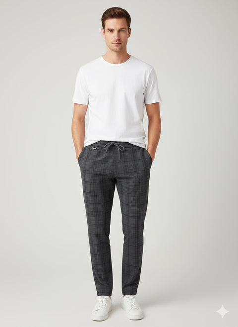 Only & Sons Men's Grey Pinstripe Tapered Fit Check Pants | Only & Sons In Lebanon