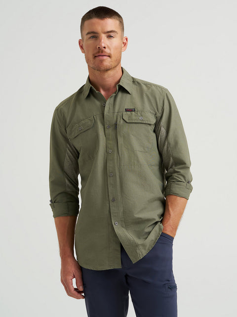 Wrangler Men's Dusty Olive Mixed Material Shirt | Wrangler In Lebanon