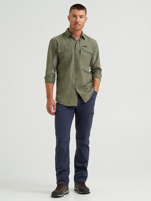 Wrangler Men's Dusty Olive Mixed Material Shirt | Wrangler In Lebanon