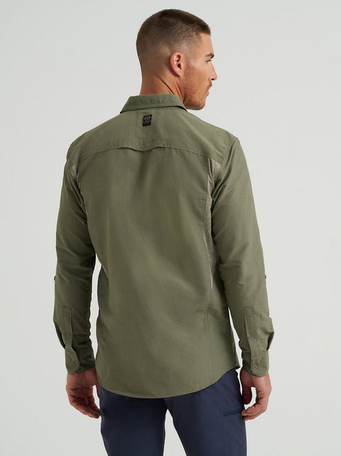Wrangler Men's Dusty Olive Mixed Material Shirt | Wrangler In Lebanon
