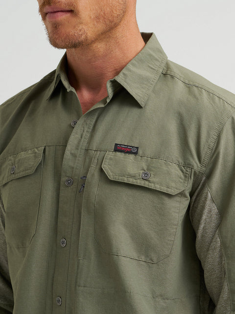 Wrangler Men's Dusty Olive Mixed Material Shirt | Wrangler In Lebanon