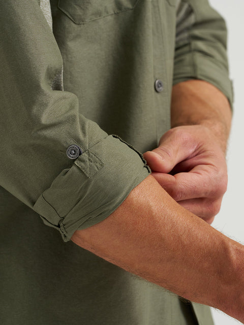 Wrangler Men's Dusty Olive Mixed Material Shirt | Wrangler In Lebanon