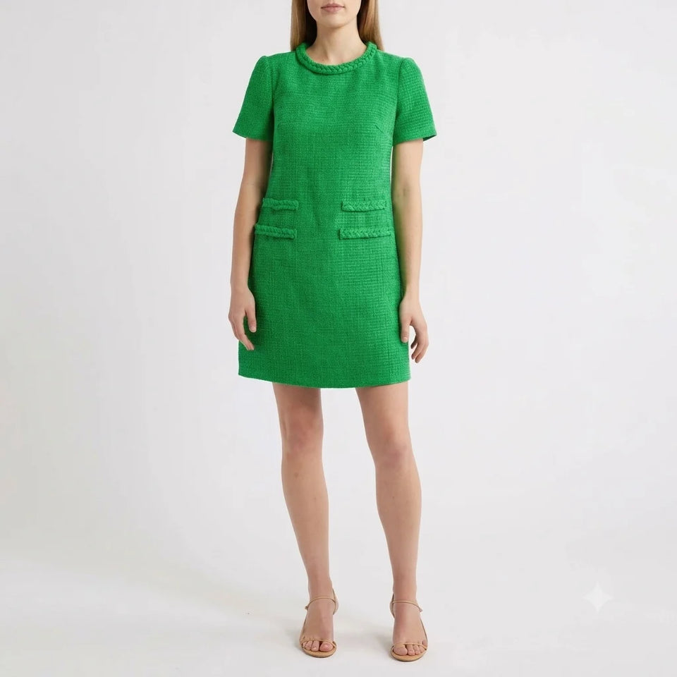 Eliza J Women's Green Braided Trim Boucle Shift Dress
