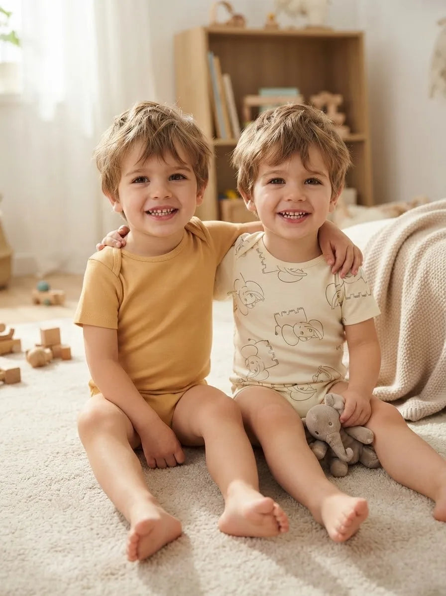 Sinsay Boy's Beige & Cream Pack Of 2 Snap Buttons Bodysuit