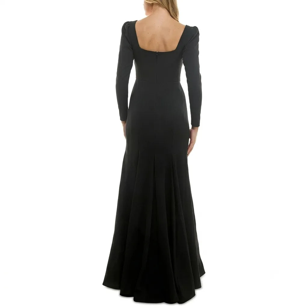 Taylor Women's Black Rhinestone-Trim Long-Sleeve Gown Dress