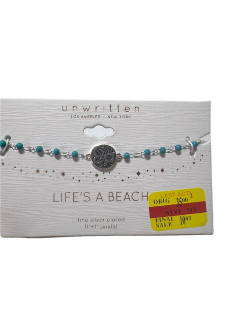 Unwritten Women's Silver Turquoise Bead Anklet Bracelet |Unwritten in Lebanon