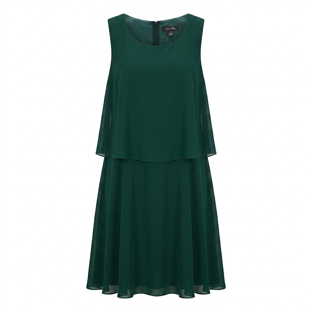 Jessica Howard Women's Dark Green Plus Size Tiered Chiffon Dress