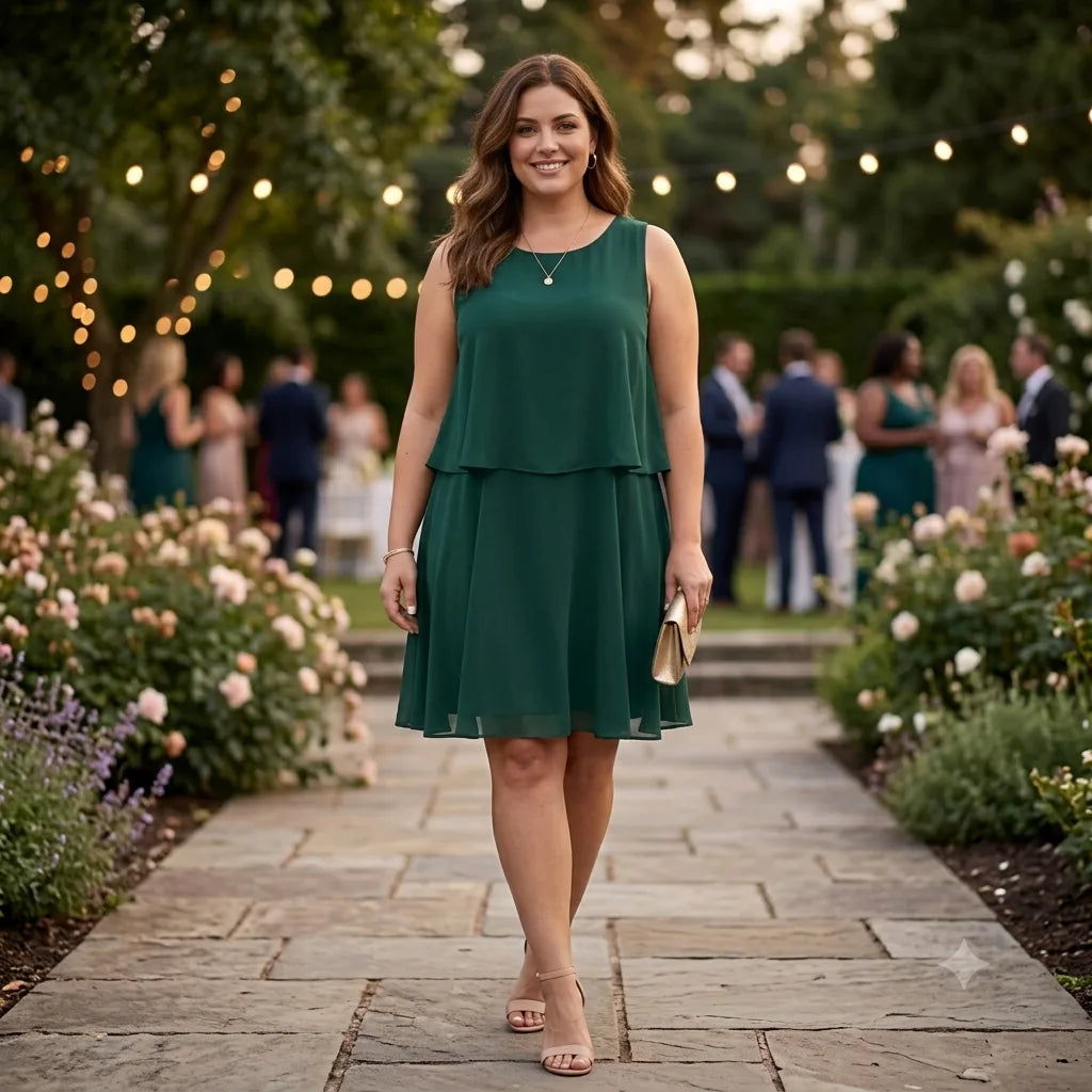 Jessica Howard Women's Dark Green Plus Size Tiered Chiffon Dress