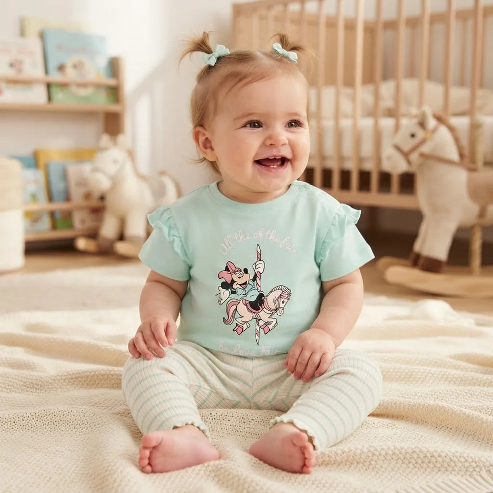 Sinsay Baby Girl's Light Turquoise & Cream Disney Jersey Set