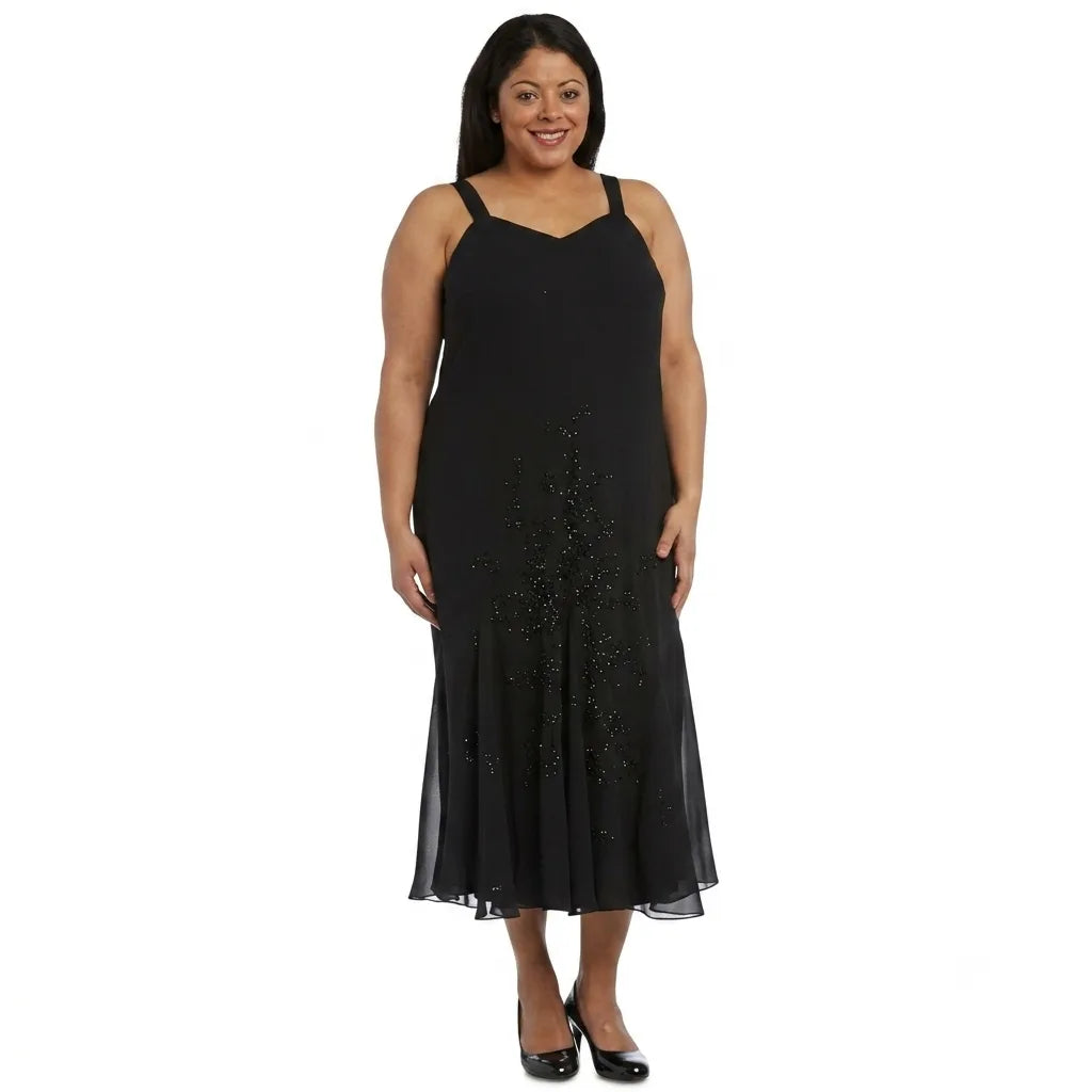 R & M Richards Women's Black Midi Evening Dress