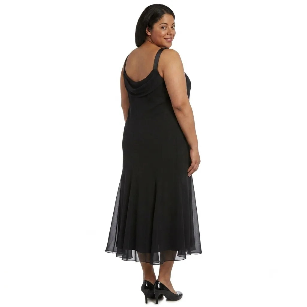 R & M Richards Women's Black Midi Evening Dress