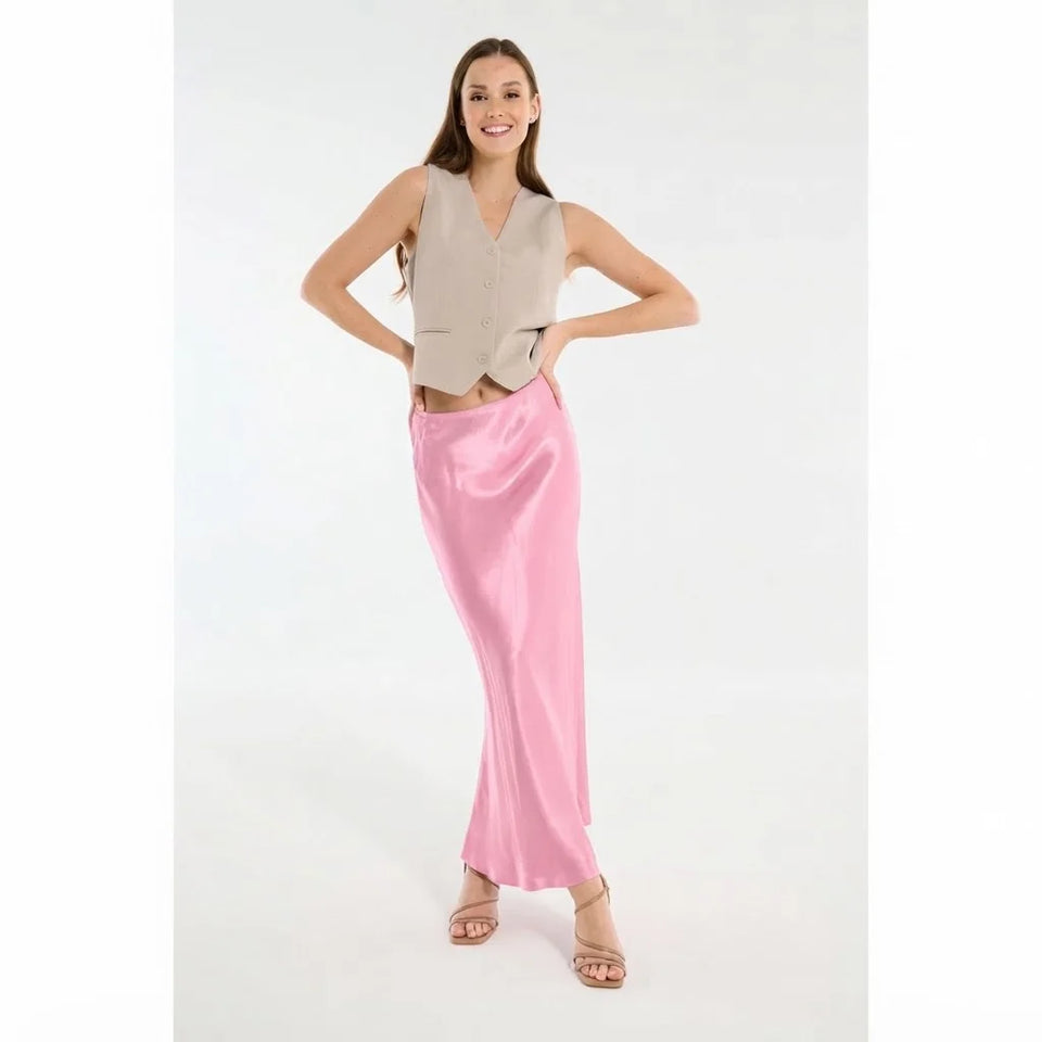 Sinsay Women's Pink Satin Midi Skirt