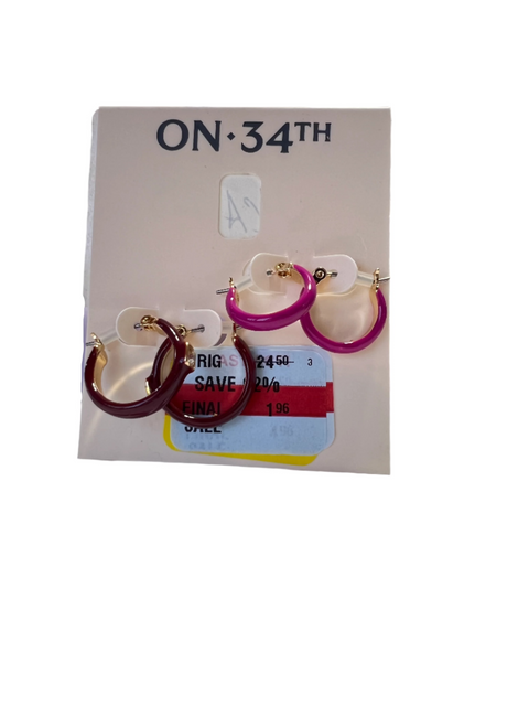 On 34th Women's 2pcs Set Gold Pink Stone Hoop Earrings  | On 34th in Lebanon
